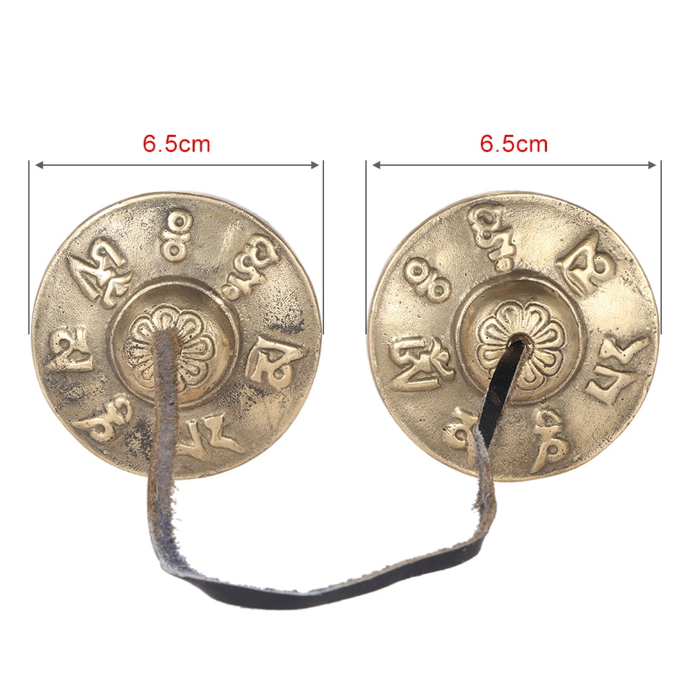 Tibetan Tingsha Bells Tingka Cymbals 2.0 diameter Lucky Symbols leather cord 